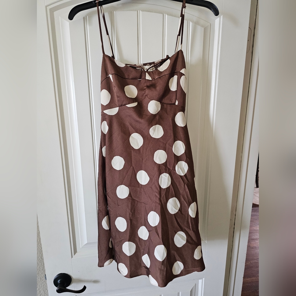 Altar'd State Brown Polka Dot Mini Dress with White Dots